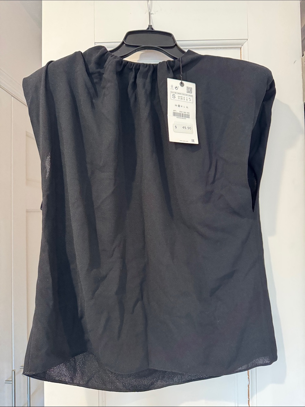 Zara Black Sleeveless Power shoulder Top